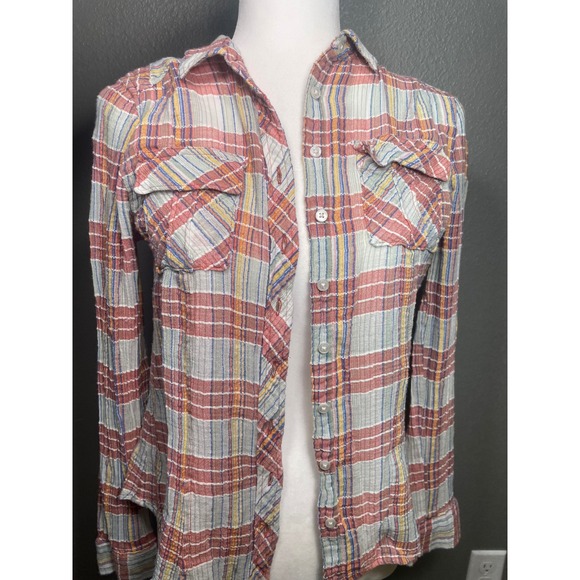 We The Free Free People Tops - We The Free Free People Plaid Button Down Shirt Red Blue Cotton XS